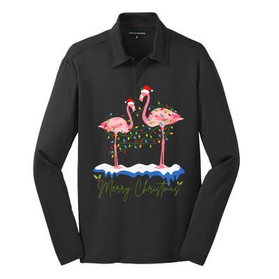 Merry Christmas Flamingo Holiday Silk Touch Performance Long Sleeve Polo