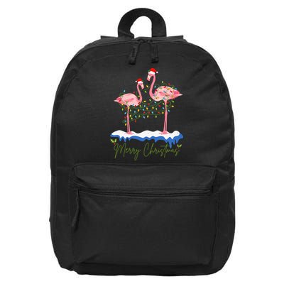 Merry Christmas Flamingo Holiday 16 in Basic Backpack