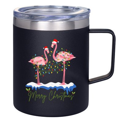 Merry Christmas Flamingo Holiday 12oz Stainless Steel Coffee Mug