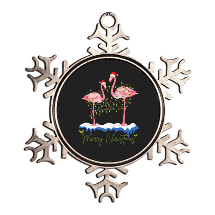 Merry Christmas Flamingo Holiday Metallic Star Ornament