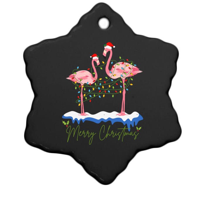 Merry Christmas Flamingo Holiday Ceramic Star Ornament