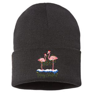 Merry Christmas Flamingo Holiday Sustainable Knit Beanie