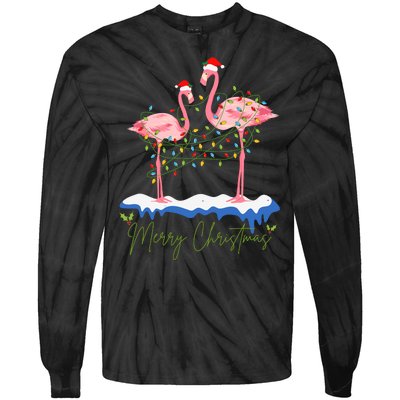 Merry Christmas Flamingo Holiday Tie-Dye Long Sleeve Shirt