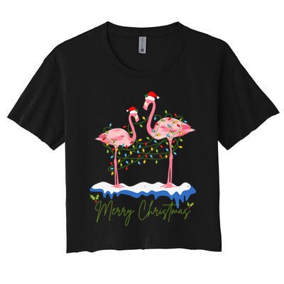 Merry Christmas Flamingo Holiday Crop Top