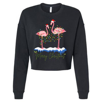 Merry Christmas Flamingo Holiday Cropped Pullover Crew