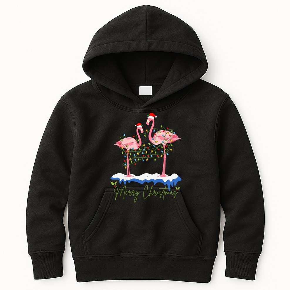Merry Christmas Flamingo Holiday Kids Hoodie