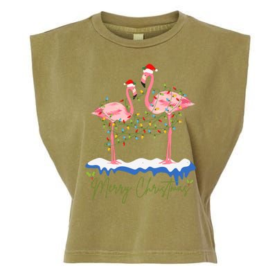 Merry Christmas Flamingo Holiday Garment-Dyed Women's Muscle Tee