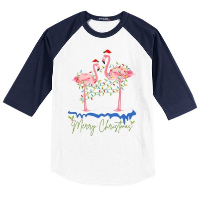 Merry Christmas Flamingo Holiday Baseball Sleeve Shirt