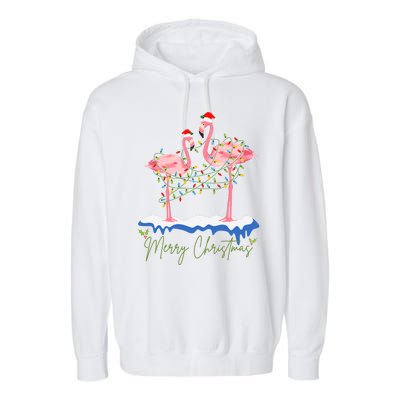 Merry Christmas Flamingo Holiday Garment-Dyed Fleece Hoodie