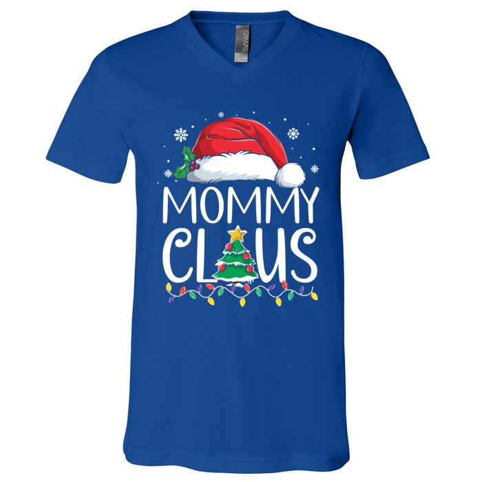 Mommy Claus Family Christmas Pajamas Santa Hat Xmas Lights Gift V-Neck T-Shirt