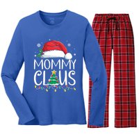 Mommy Claus Family Christmas Pajamas Santa Hat Xmas Lights Gift Women's Long Sleeve Flannel Pajama Set 