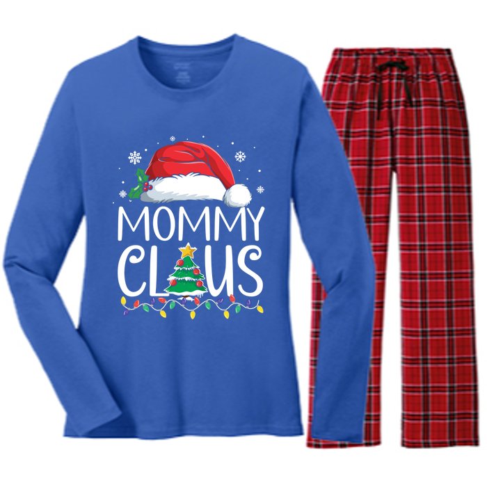 Mommy Claus Family Christmas Pajamas Santa Hat Xmas Lights Gift Women's Long Sleeve Flannel Pajama Set 