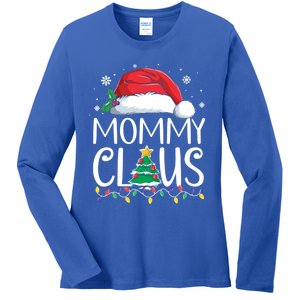 Mommy Claus Family Christmas Pajamas Santa Hat Xmas Lights Gift Ladies Long Sleeve Shirt