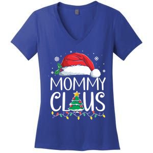 Mommy Claus Family Christmas Pajamas Santa Hat Xmas Lights Gift Women's V-Neck T-Shirt