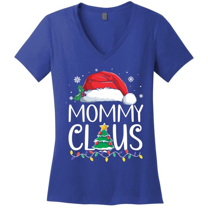 Mommy Claus Family Christmas Pajamas Santa Hat Xmas Lights Gift Women's V-Neck T-Shirt