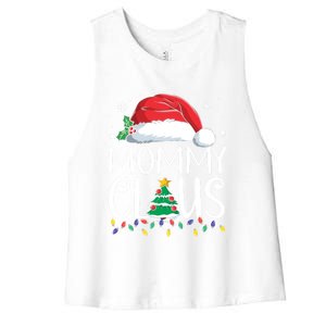 Mommy Claus Family Christmas Pajamas Santa Hat Xmas Lights Gift Women's Racerback Cropped Tank