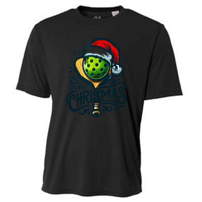 Merry Christmas Funny Pickleball Pickle Ball And Paddle Santa Hat Gift For Xmas Cooling Performance Crew T-Shirt