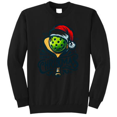 Merry Christmas Funny Pickleball Pickle Ball And Paddle Santa Hat Gift For Xmas Sweatshirt