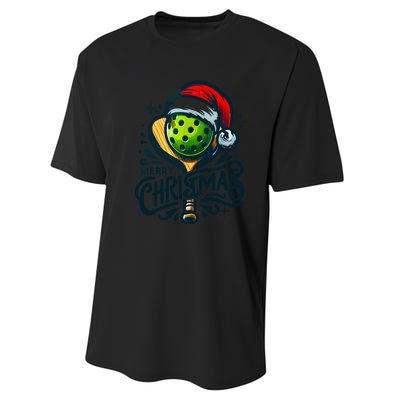 Merry Christmas Funny Pickleball Pickle Ball And Paddle Santa Hat Gift For Xmas Performance Sprint T-Shirt