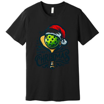 Merry Christmas Funny Pickleball Pickle Ball And Paddle Santa Hat Gift For Xmas Premium T-Shirt