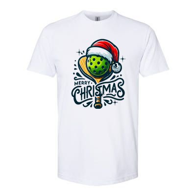 Merry Christmas Funny Pickleball Pickle Ball And Paddle Santa Hat Gift For Xmas Softstyle® CVC T-Shirt