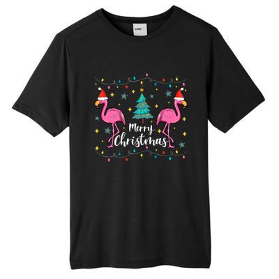 Merry Christmas Funny Santa Hat Flamingo Xmas Tree Christmas Gift Tall Fusion ChromaSoft Performance T-Shirt