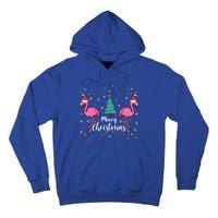 Merry Christmas Funny Santa Hat Flamingo Xmas Tree Christmas Gift Tall Hoodie