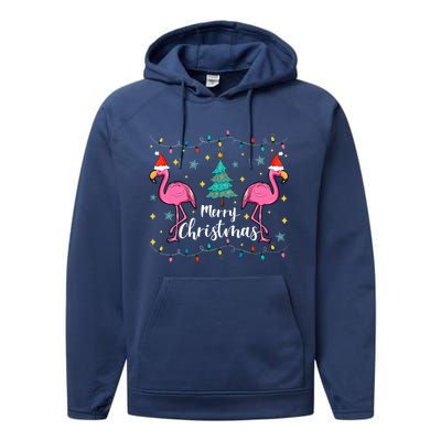 Merry Christmas Funny Santa Hat Flamingo Xmas Tree Christmas Gift Performance Fleece Hoodie