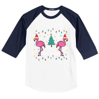 Merry Christmas Funny Santa Hat Flamingo Xmas Tree Christmas Gift Baseball Sleeve Shirt