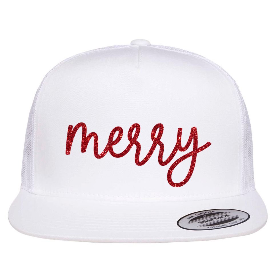 Merry Christmas Festive Family Matching Flat Bill Trucker Hat