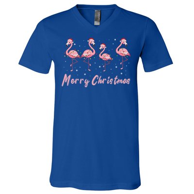 Merry Christmas Flamingo Funny Christmas Gift V-Neck T-Shirt