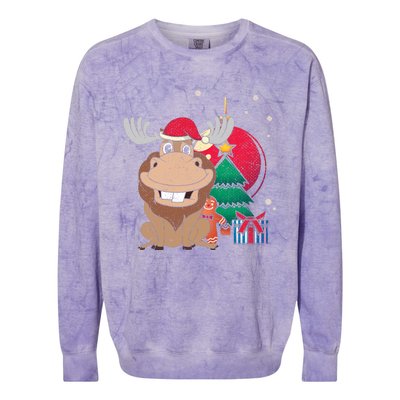 Merry Christmas Forest Animal Lover Xmas Tree Moose Gift Colorblast Crewneck Sweatshirt