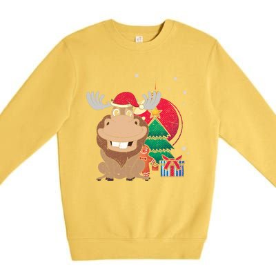 Merry Christmas Forest Animal Lover Xmas Tree Moose Gift Premium Crewneck Sweatshirt