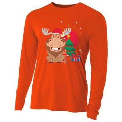 Merry Christmas Forest Animal Lover Xmas Tree Moose Gift Cooling Performance Long Sleeve Crew