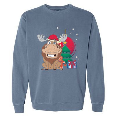 Merry Christmas Forest Animal Lover Xmas Tree Moose Gift Garment-Dyed Sweatshirt