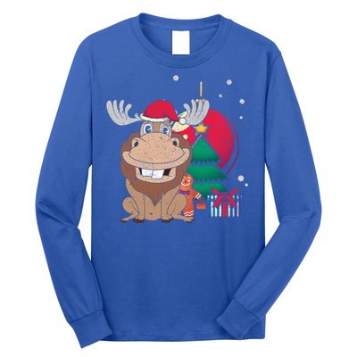 Merry Christmas Forest Animal Lover Xmas Tree Moose Gift Long Sleeve Shirt