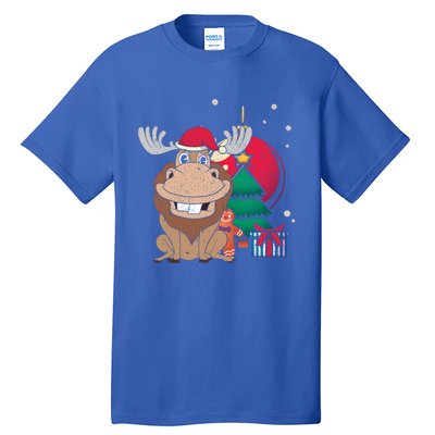 Merry Christmas Forest Animal Lover Xmas Tree Moose Gift Tall T-Shirt