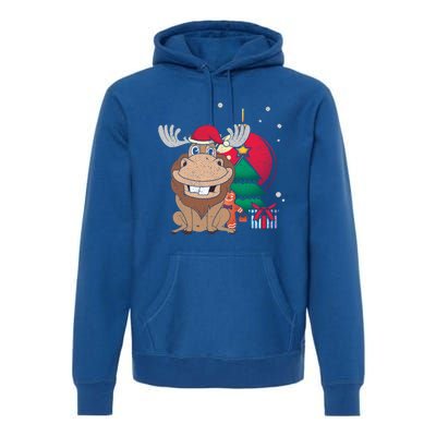 Merry Christmas Forest Animal Lover Xmas Tree Moose Gift Premium Hoodie