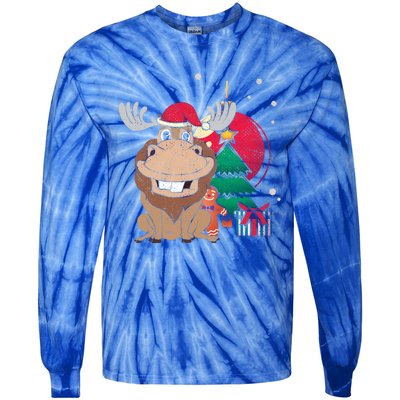 Merry Christmas Forest Animal Lover Xmas Tree Moose Gift Tie-Dye Long Sleeve Shirt