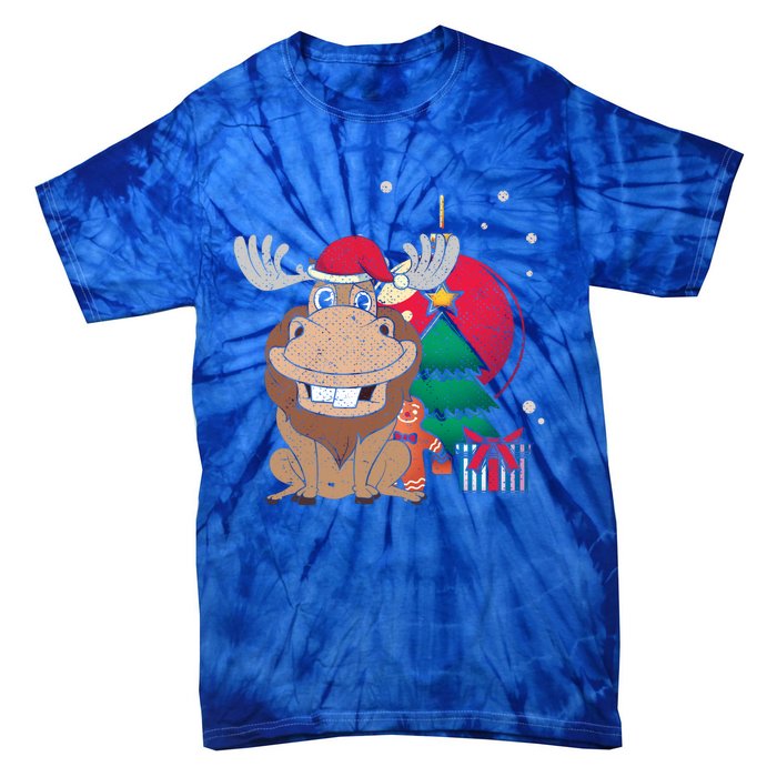 Merry Christmas Forest Animal Lover Xmas Tree Moose Gift Tie-Dye T-Shirt