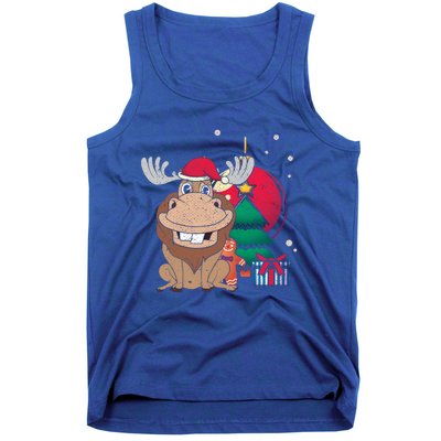 Merry Christmas Forest Animal Lover Xmas Tree Moose Gift Tank Top