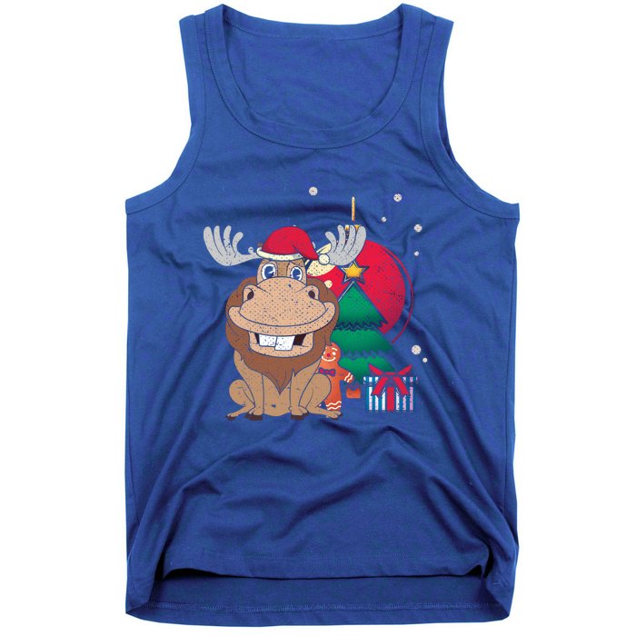 Merry Christmas Forest Animal Lover Xmas Tree Moose Gift Tank Top