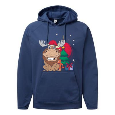 Merry Christmas Forest Animal Lover Xmas Tree Moose Gift Performance Fleece Hoodie