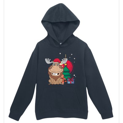 Merry Christmas Forest Animal Lover Xmas Tree Moose Gift Urban Pullover Hoodie