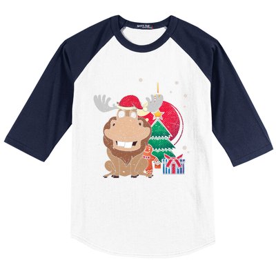 Merry Christmas Forest Animal Lover Xmas Tree Moose Gift Baseball Sleeve Shirt