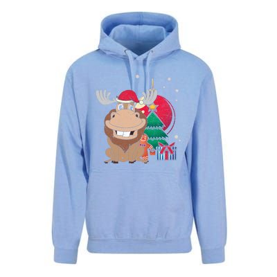 Merry Christmas Forest Animal Lover Xmas Tree Moose Gift Unisex Surf Hoodie