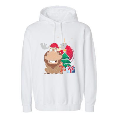 Merry Christmas Forest Animal Lover Xmas Tree Moose Gift Garment-Dyed Fleece Hoodie