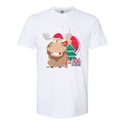 Merry Christmas Forest Animal Lover Xmas Tree Moose Gift Softstyle CVC T-Shirt