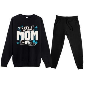 Mom Can Fix Anything But Wifi Mothers Day Funny Women Mom Premium Crewneck Sweatsuit Set