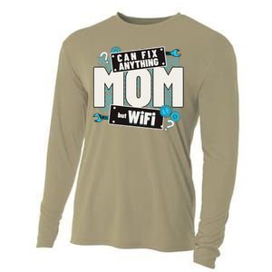 Mom Can Fix Anything But Wifi Mothers Day Funny Women Mom Cooling Performance Long Sleeve Crew